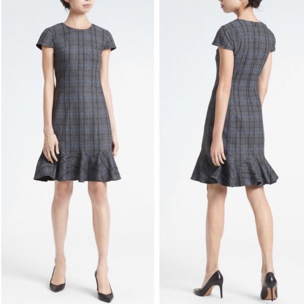 Banana Republic Plaid Godet-Flounce Sheath Dress
